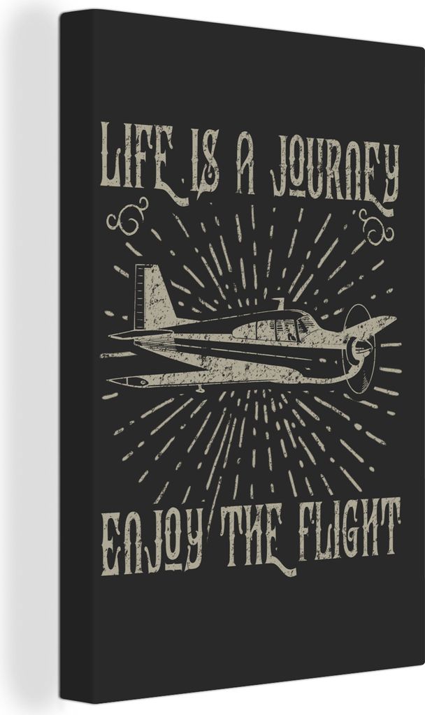OneMillionCanvasses - Leinwandbilder - 90x140 cm, Vintage - Flugzeug - Schwarz, Wandbilder Kunstdruck Wanddekoration - Wandschmucke - Schlafzimmer