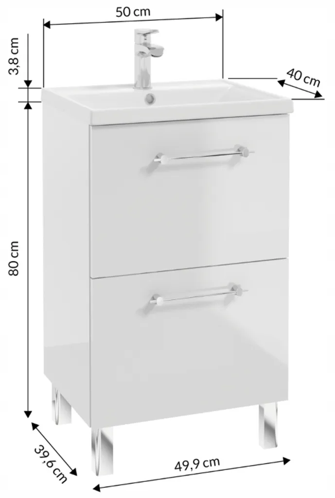 Aménager sa salle de bain : meuble vasque complet 50x80cm blanc brillant