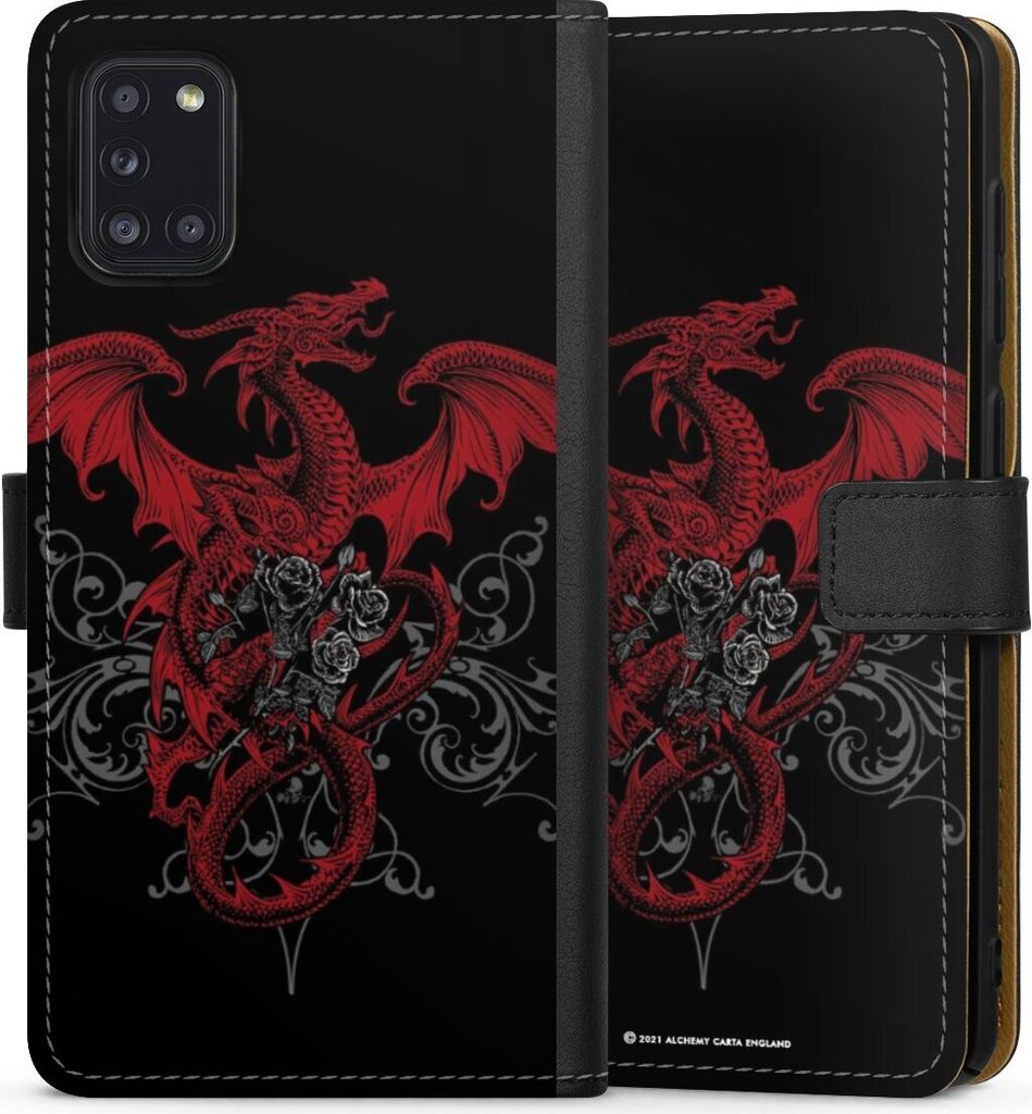 DeinDesign Klapphülle für Samsung Galaxy A31 Handytasche Lederhülle Tasche Drache Gothic Rot