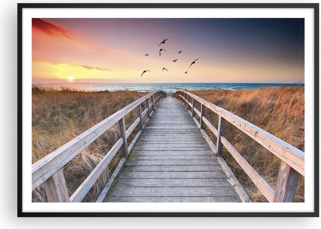 Gerahmtes Poster - Schwarzer Rahmen - Eintrag auf der Strand - 100x70 cm - Wand Bild - Wanddeko - Wandbilder - Kunstposter - Wandposter - Bilderrah...