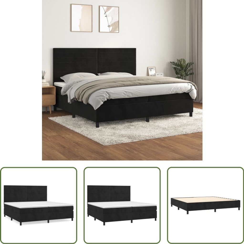 The Living Store Boxspringbett mit Matratze Schwarz 200x200 cm Samt