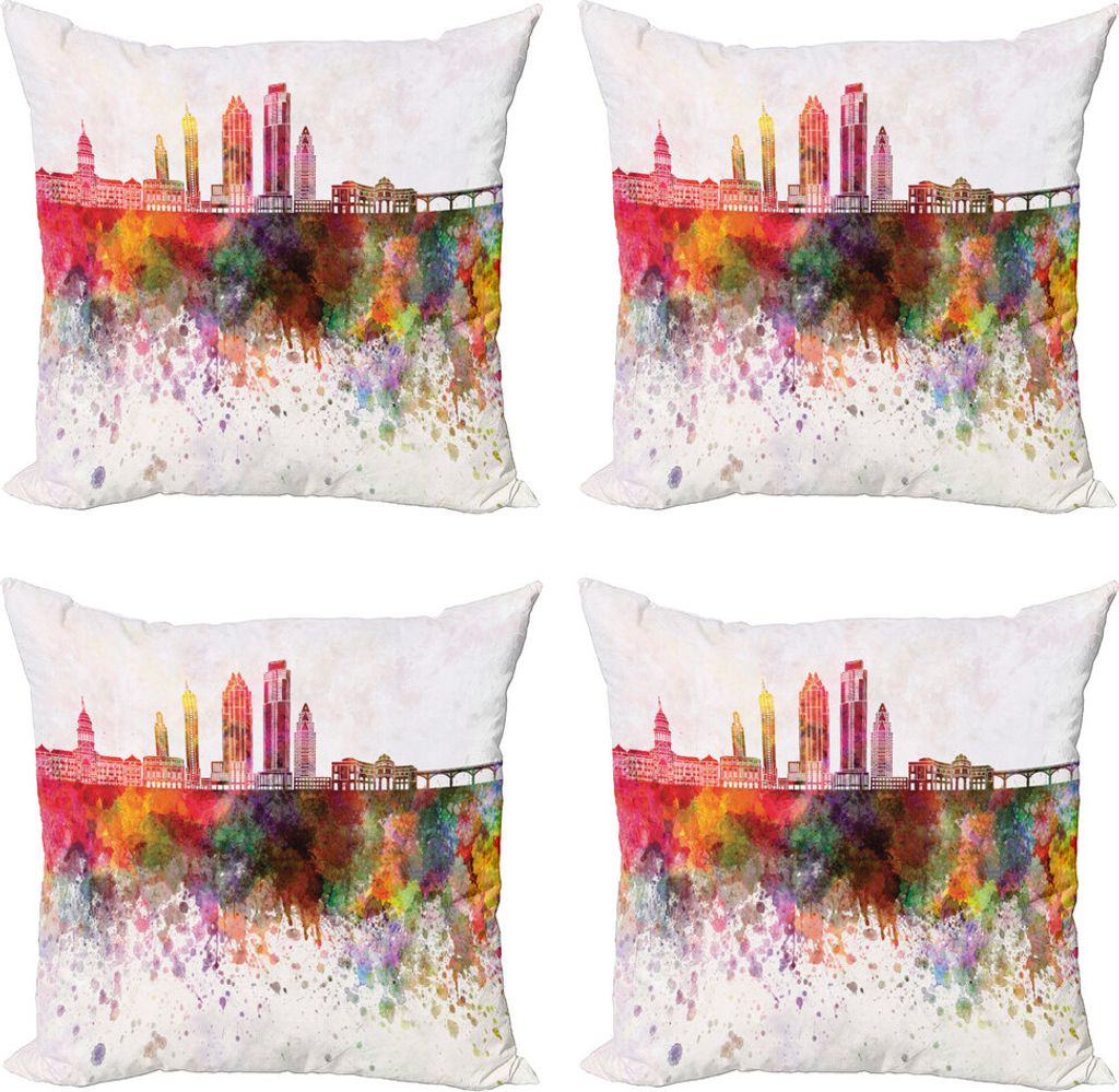 ABAKUHAUS Austin Kissenbezug Set (4 Stück), Aquarell Gebäude Blots, Moderner Doppelseitiger Digitaldruck, 60 cm x 60 cm, Mehrfarbig