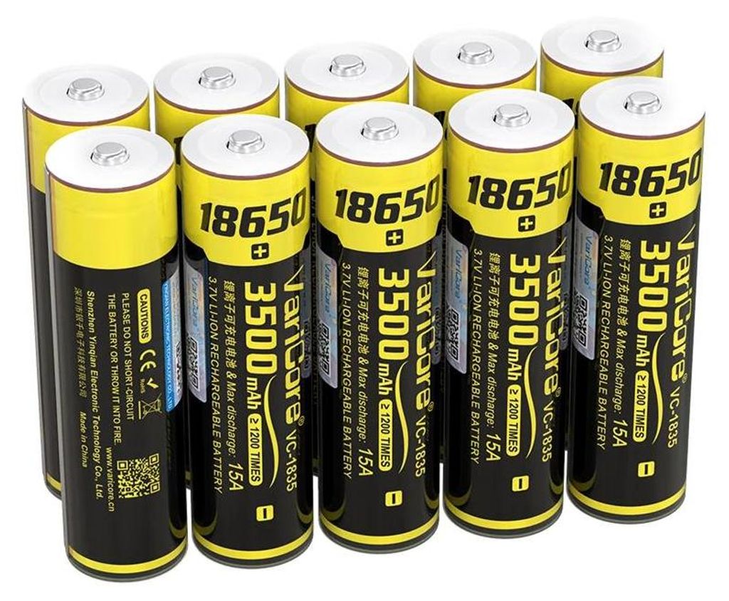 18650 Lithium-Ionen-Akku - Modell VC-1835 - 3,7V 3500mAh - Wiederaufladbar - Mit PCB-Schutzschaltung - Für Taschenlampen und Energiespeicher - 10e...