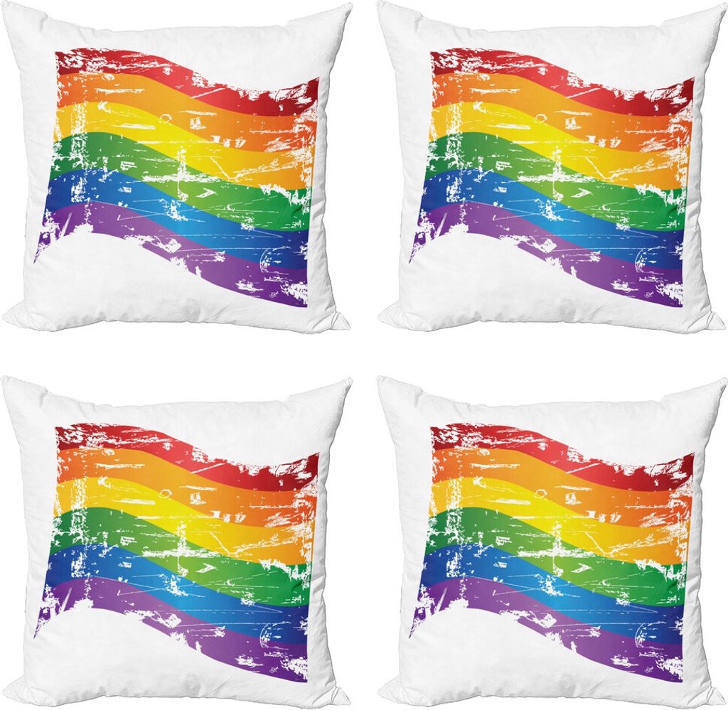 ABAKUHAUS Jahrgang Rainbow Kissenbezug Set (4 Stück), Homosexuell Pride Flag, Moderner Doppelseitiger Digitaldruck, 50 cm x 50 cm, Mehrfarbig