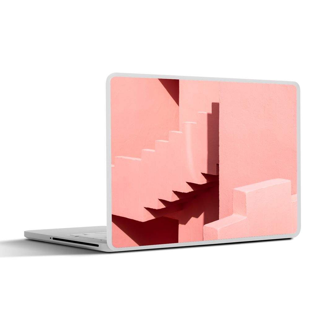 MuchoWow Laptop Aufkleber Sticker Cover Rosa - Architektur - Treppe - Pastell 32.5x23.5 cm - Sticker für Laptop - Selbstklebend