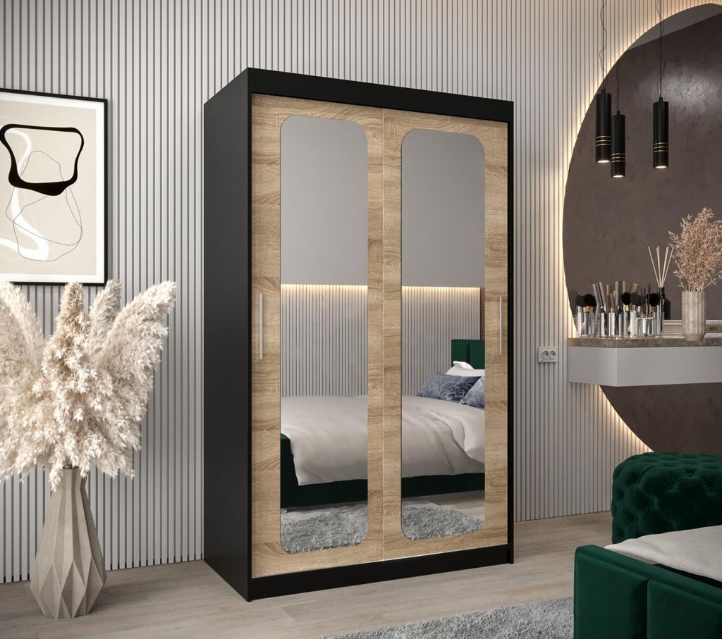 Spiegelschrank DONICELA 2 - 120 cm, Schwarz / Sonoma