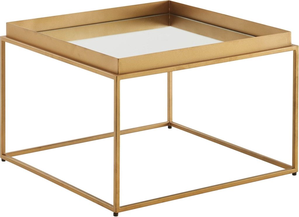 Quadratischer Couchtisch, verspiegeltes Glas, goldenes Metallgestell. 60x60x41 cm | Kadima Design