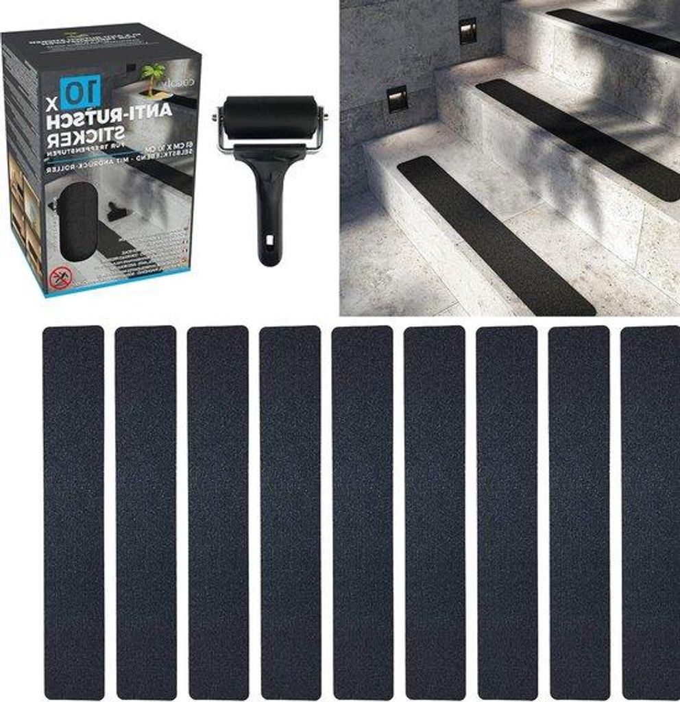 Antislip-Sticker für Außen - Set aus 10 Stück Schwarz | Starkes Grip 90 x 15 cm | Besonders für Außenoberflächen | Antislip-Strip-Befestigung...