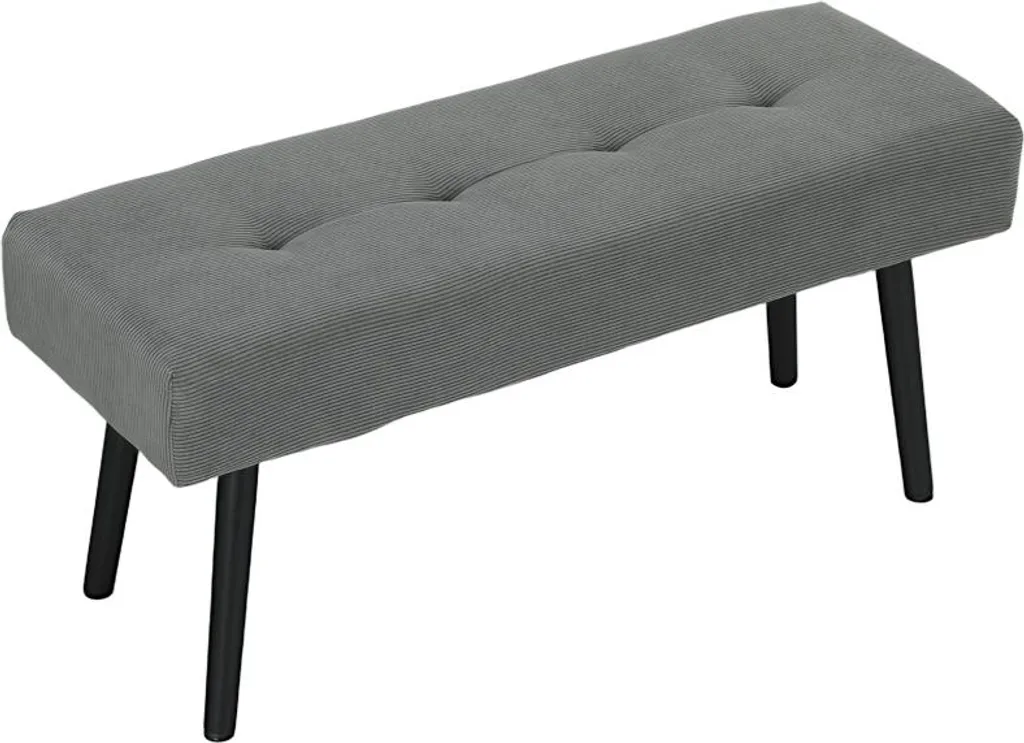 Banc Rembourré Gris 100x36x45 cm en Velours Côtelé et Pieds Métal Noir