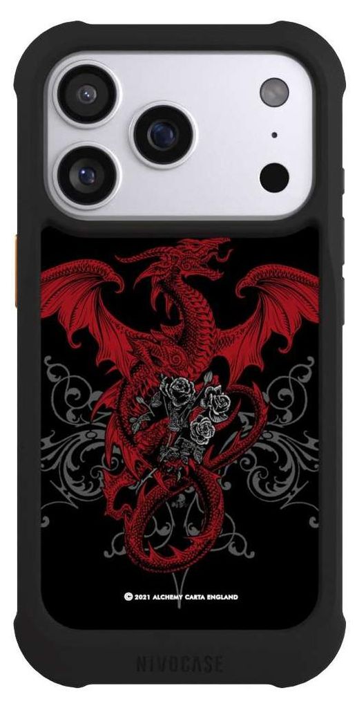NIVOCASE Hülle für Apple iPhone 17 Pro Stoßfeste Handyhülle NIVOmax Case Schwarz Drache Gothic Rot