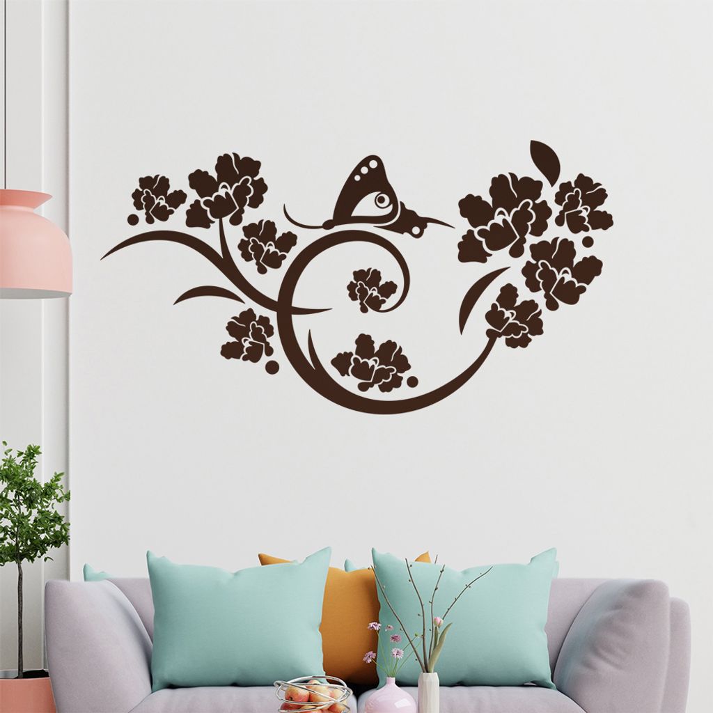 Falter Schmetterling Ranke Wandtattoo in 6 Größen - Wandaufkleber Wall Sticker - Dekoration, Küche, Wohnzimmer, Schlafzimmer, Badezimmer