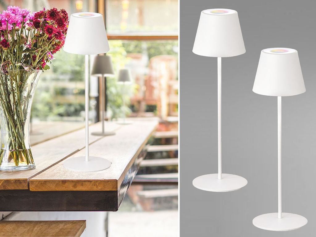 2er SET Outdoor Akku Tischlampen Weiß ohne Kabel - LED & RGB dimmbar - Höhe 38cm