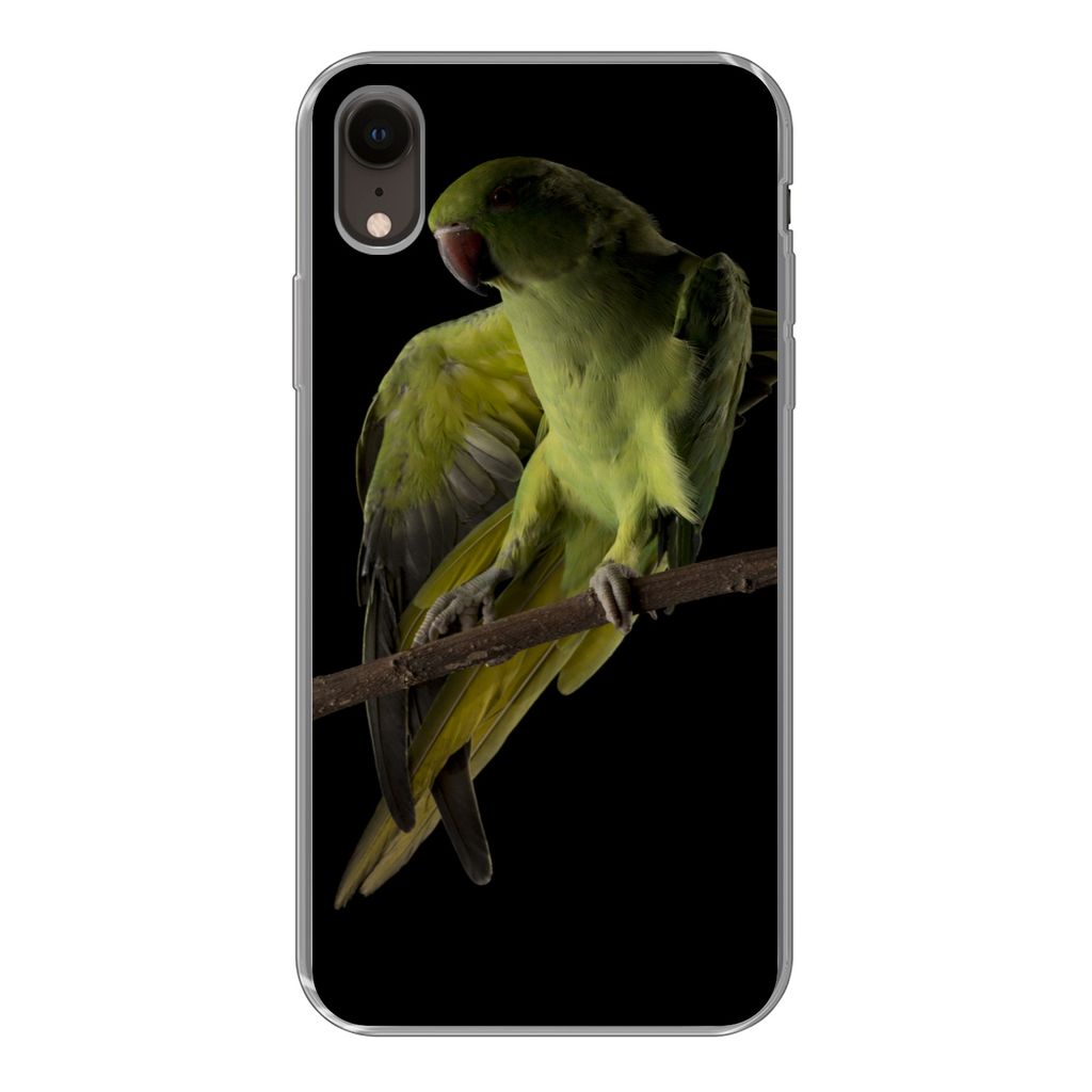 MuchoWow Handyhülle Schutzhülle Hülle für iPhone XR Papagei - Vogel - Zweig Silikon Softcase Handy Hülle