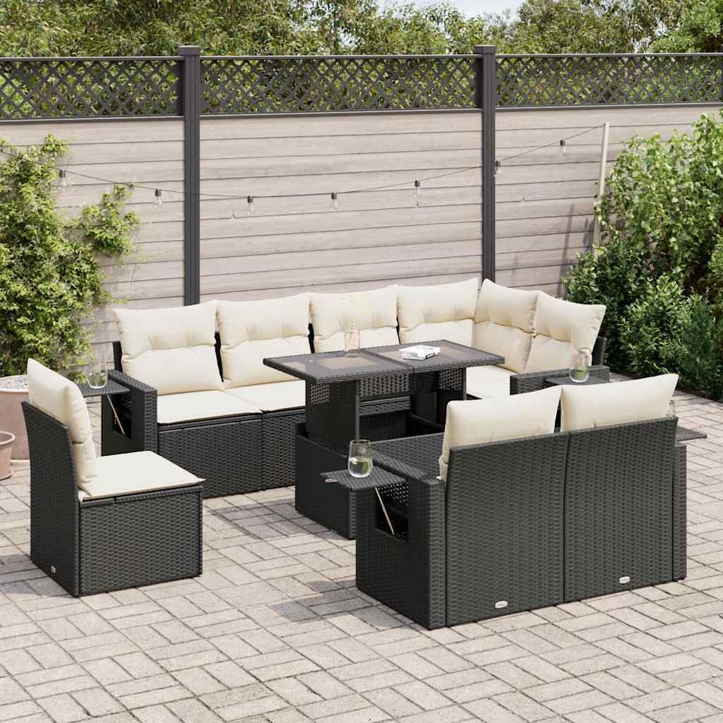 Maison Exclusive - 9-tlg. Garten-Sofagarnitur mit Kissen Schwarz Poly Rattan