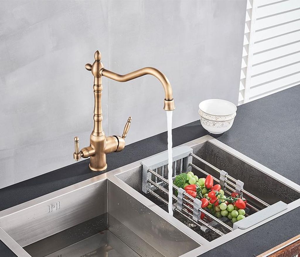 3-Wege Küchenarmatur Retro-Stil Messingfilter ARETHE gold