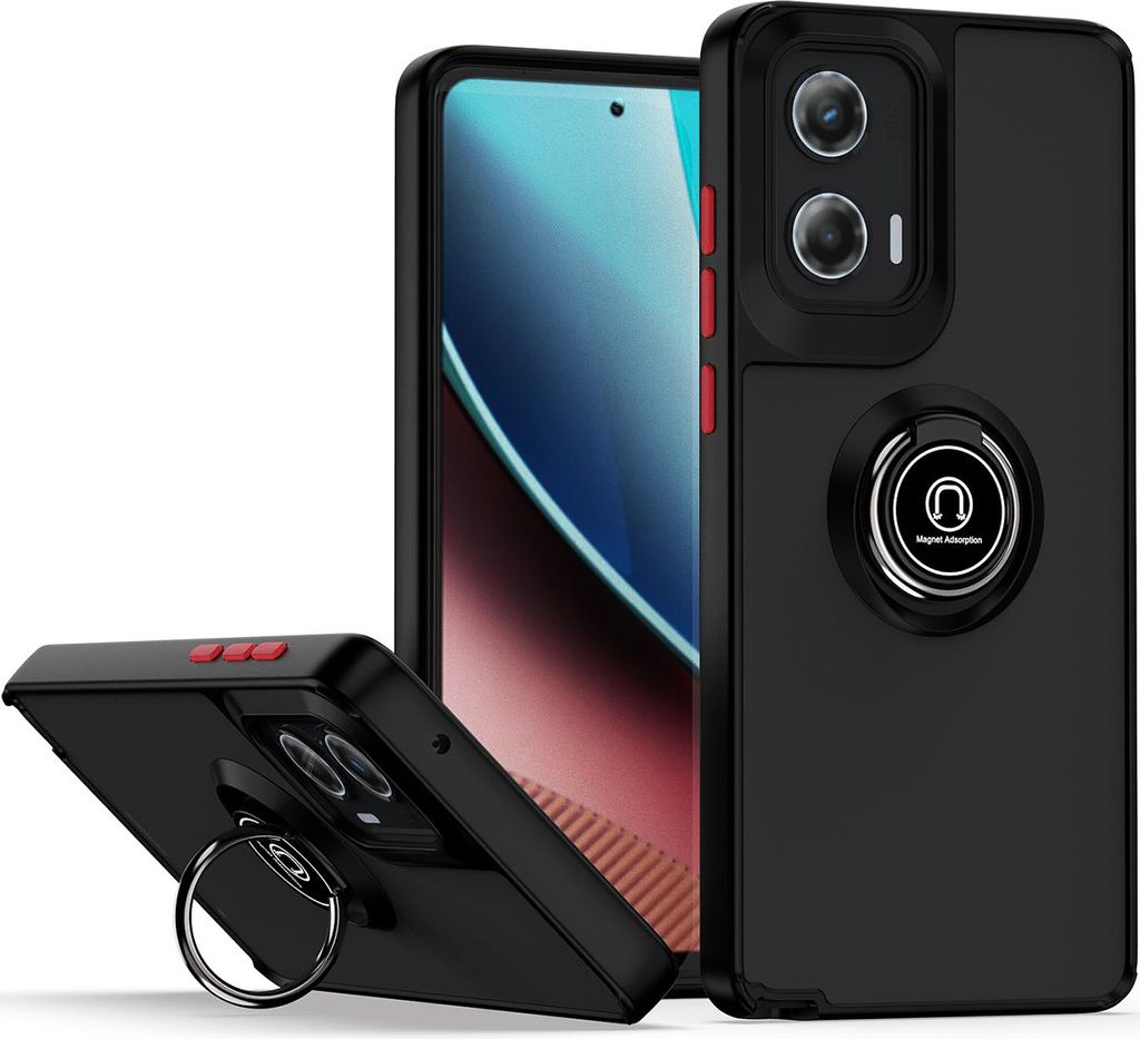 Hülle für Motorola Moto G Stylus 5G (2024) Ring Halter Ständer Matte Transluzent TPU Bumper Stoßfest Schutzhülle Schwarz Rot