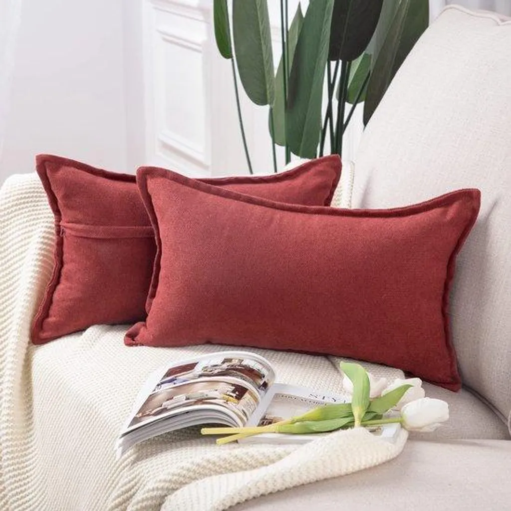 Lot de 2 housses de coussin chenille rouge bordeaux 40x60 cm rectangulaire