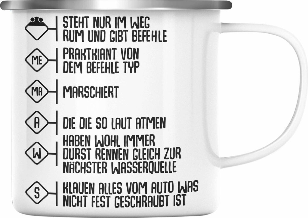 Trendation - Feuerwehr Emaille Tasse Geschenke Zubehör Lustig Einsatz Geburtstag Spruch Mann Praktikant (Silber)