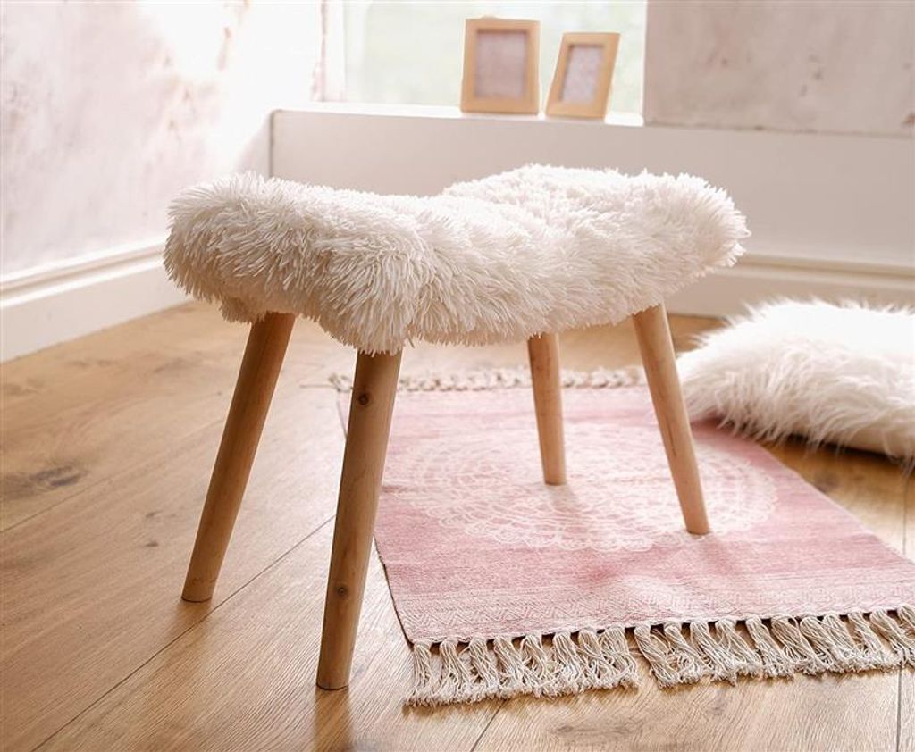 Hocker "Kuschelfell" mit Kunstfell in creme weiß, Beine aus Produktbild 