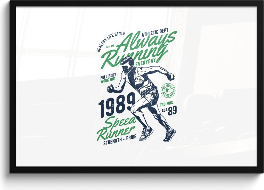 MuchoWow MuchoWow Gerahmtes Poster Laufen - Retro - Sport 90x60 cm - Poster mit zchwarzem Bilderrahmen - Fotorahmen - Foto-Plakat