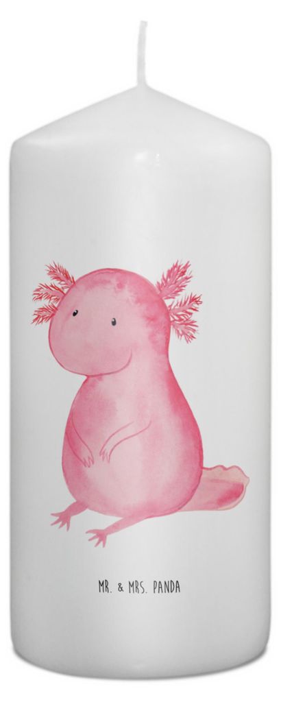 Mr. & Mrs. Panda Stumpenkerze Axolotl Niedlich 15 x 7 cm - Weiß - Geschenk, Kerze, Erinnerungslicht, Liebe, Bedruckte, Axolot, Lebensstil, Freundi...