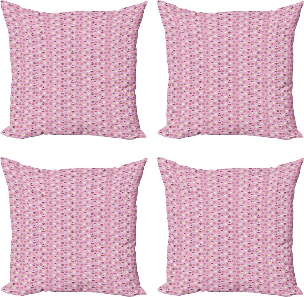 ABAKUHAUS Cupcakes Kissenbezug Set (4 Stück), Muffin Macaron Plätzchen, Moderner Doppelseitiger Digitaldruck, 40 cm x 40 cm, rosa Multicolor