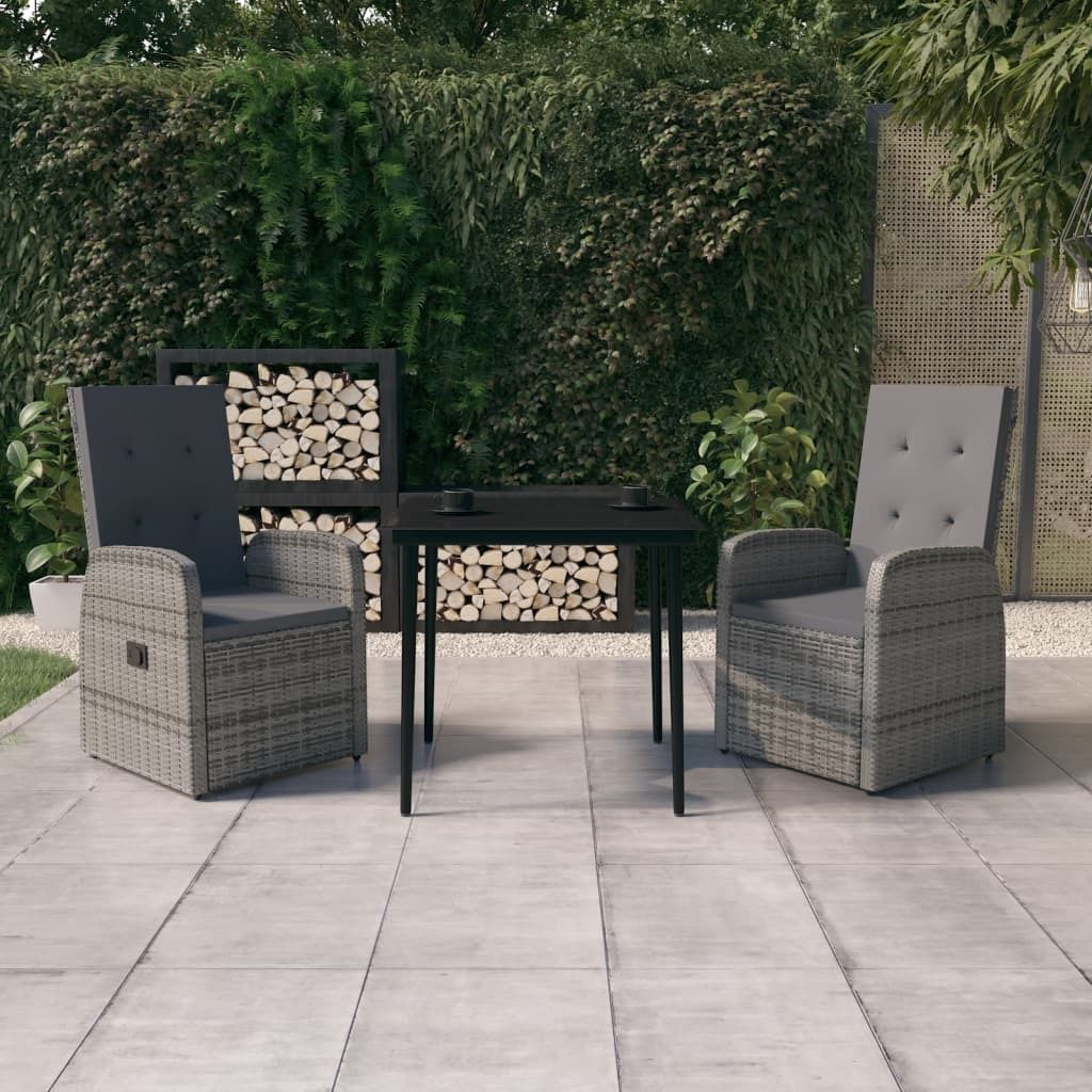 "Rabatt" 3-tlg. Garten-Essgruppe - mit tishe & Stuhl - mit Kissen Grau - Lounge-Dining set CC3566