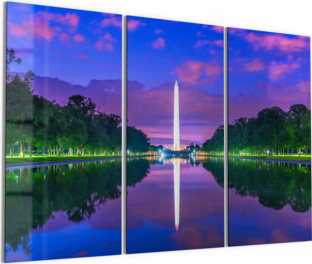 DEQORI Glasbild Echtglas 3x50x100 cm 'Washington Monument' Wandbilder XXL groß