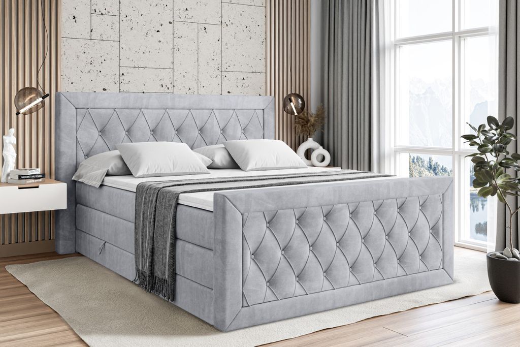 ALTDECOR Boxspringbett mit Matratze und Lattenrost, Topper, Fußteil, Polsterbett mit Bettkasten, Bett mit Stauraum H3- und H4- Matratze,Springboxb...