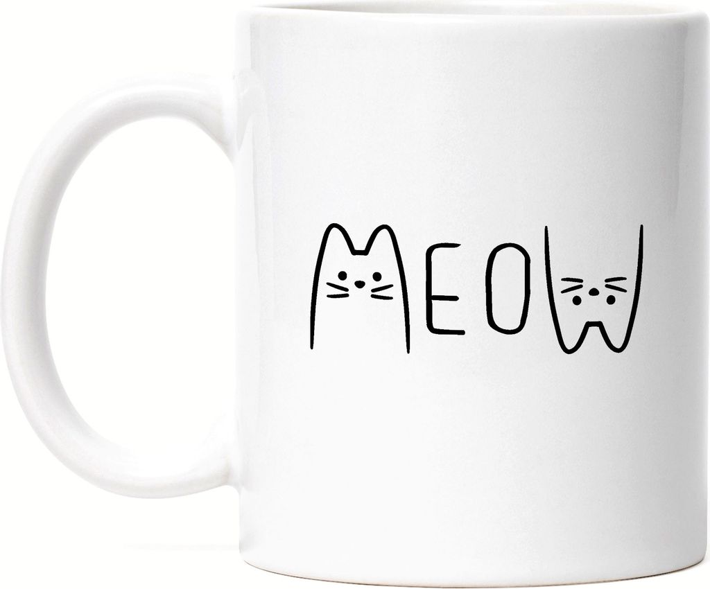 Meow Tasse Katze Cat Geschenkidee Katzenfans Süßes Motiv Produktbild 