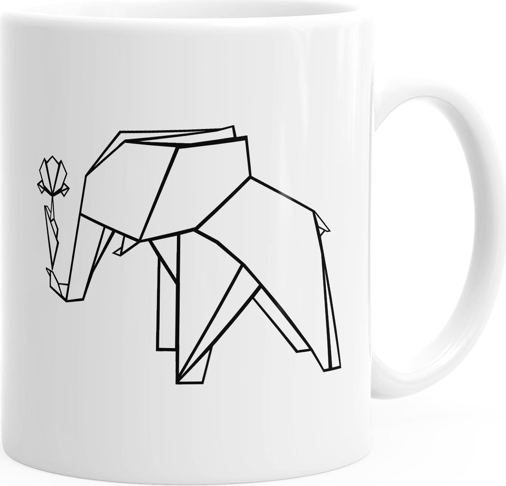 Kaffee-Tasse Origami Elefant mit Rose Polygon Keramiktasse Geschenk-Tasse MoonWorks weiß unisize