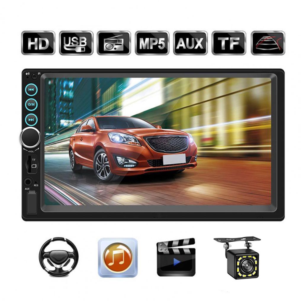 2 Din 7 '' Autoradio Auto Video Player Bluetooth FM AUX USB SD Rückfahrkamera 