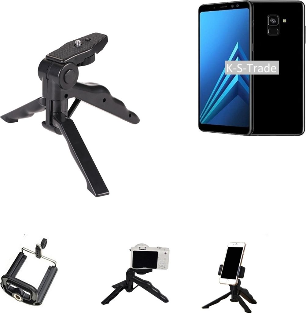 K-S-Trade Stativ Tisch-Ständer Dreibein Handy-Stativ Ständer kompatibel mit Samsung Galaxy A8+ (2018) Mini-Stativ Smartphone Tripod Handy-Stativ aus