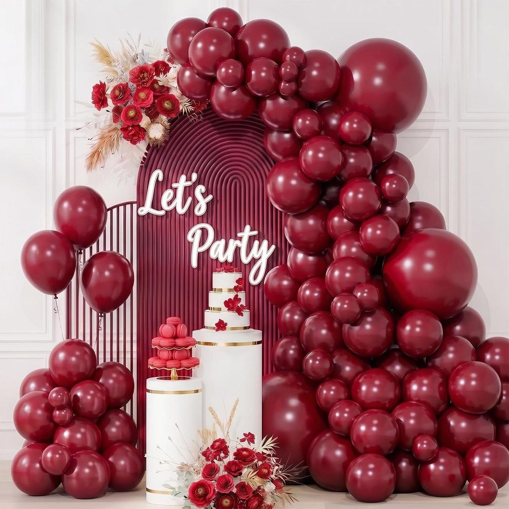 Ballonnen, rood, bordeaux, 100 stuks, latex, voor Productafbeelding 