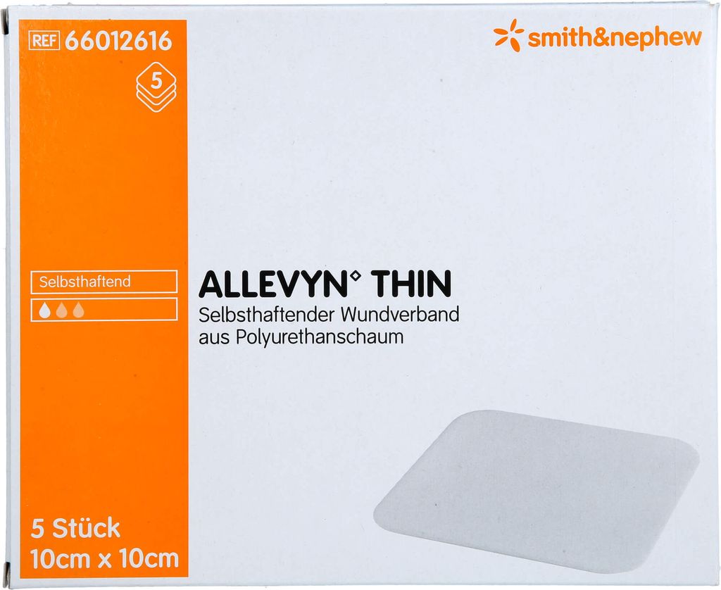 Allevyn Thin 10x10 cm dünne Wundauflage 5 St