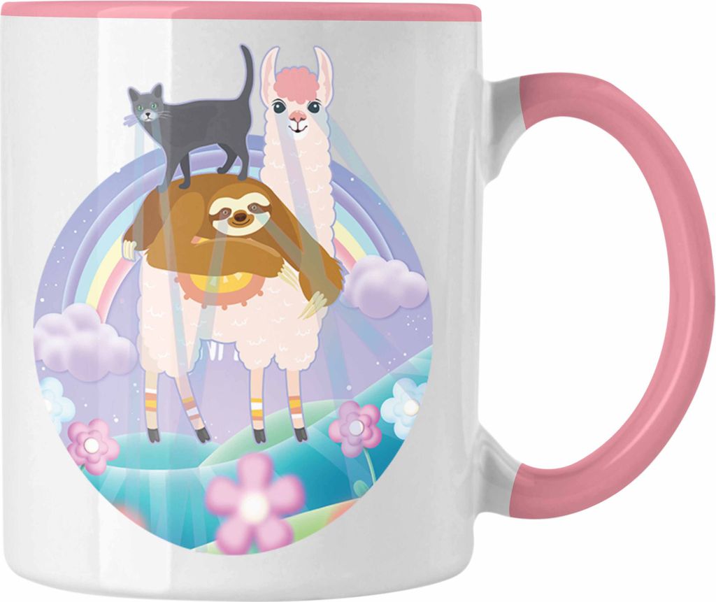 Trendation - Verrückte Tasse Geschenk Katze Llama Faultier Geschenkidee für Frauen (Rosa)