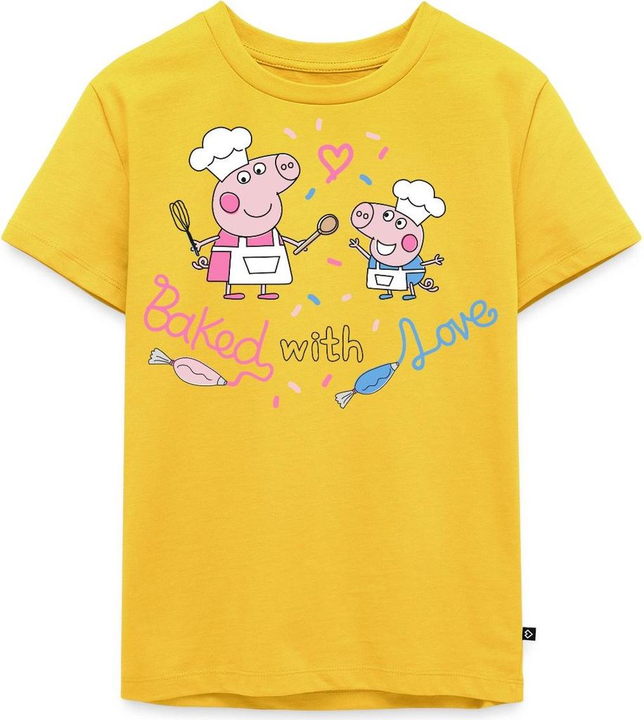 Spreadshirt Peppa Pig Design Baked With Love Kinder Premium T-Shirt, 98/104 (2 Jahre), Sonnengelb