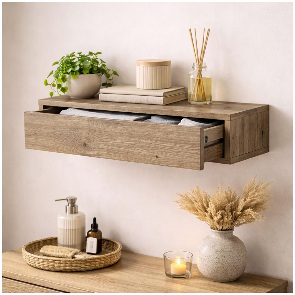 Wandregal mit Schublade 60 cm Artisaneiche Produktbild 