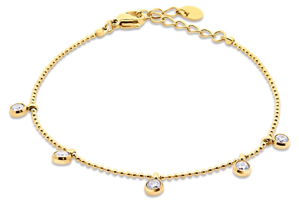 CO88 Collection - 8CB-91348 - stalen kralenarmband vrouwen met ronde zirconia stones - goudkleurig