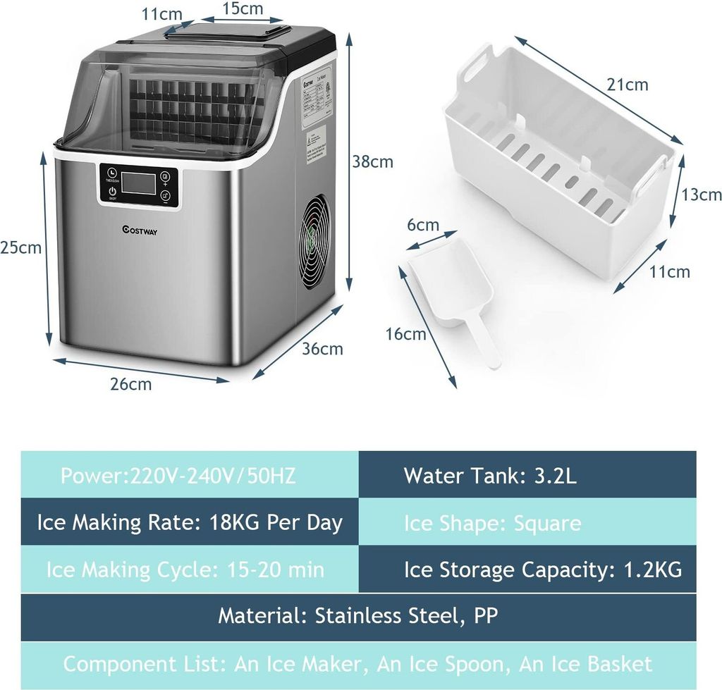 3,2L Eiswürfelbereiter, Ice Maker 24 Eiswürfel in 15 min, Produktbild 8