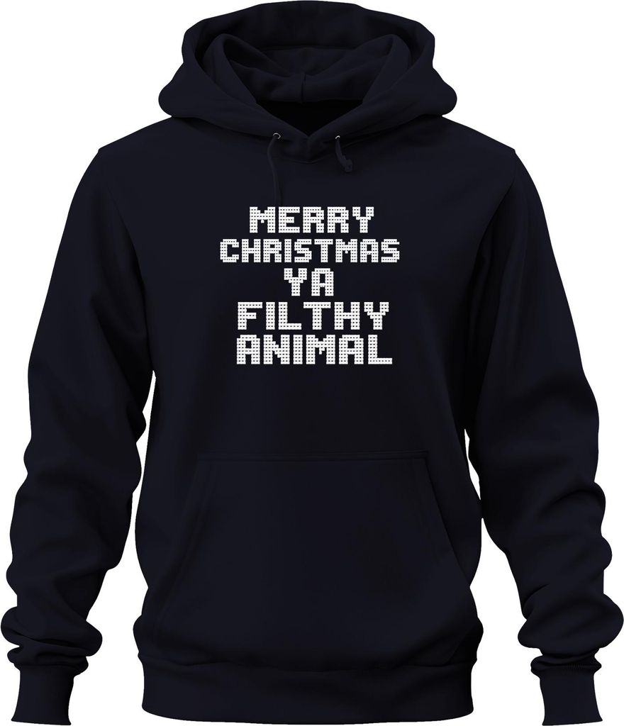 Merry Christmas Ya Filthy Animal Weihnachten Filmzitat Kultspruch Uni Hoodie Kapuzenpullover, Navy, XXL