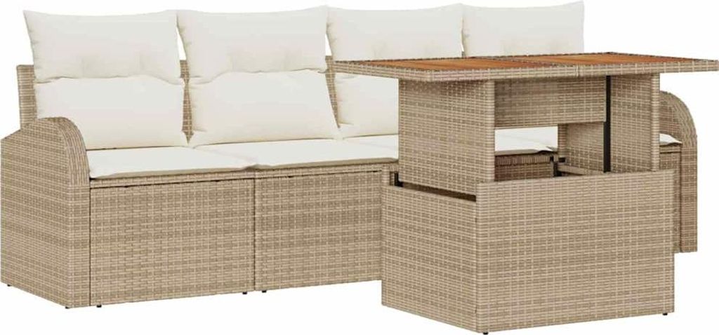 Garten-Sofa-Set mit Speicher 5 pcs Beige Poly Rattan
