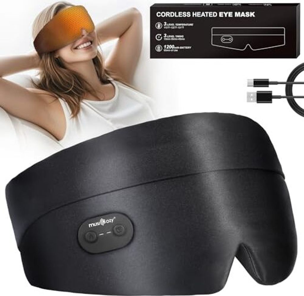 Wärmebrille elektrisch Wärmende Beheizte Augenmaske mit Akku ohne Kabel, Seidenaugenmaske wiederaufladbar Augenkompresse zur Linderung von