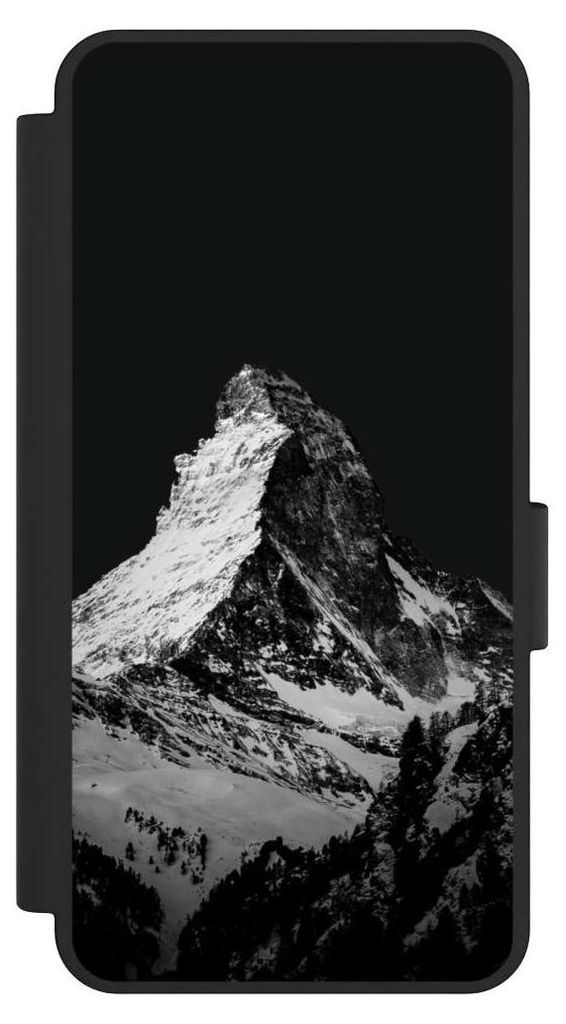 NIVOCASE Klapphülle für Samsung Galaxy S25 Edge Handyhülle aus Kunst Leder NIVOflip schwarz Alpspitze Berg Schnee