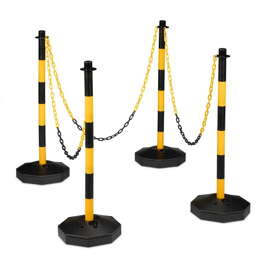 Relaxdays Poteau de délimitation avec chaîne, Lot de 4 supports rouges