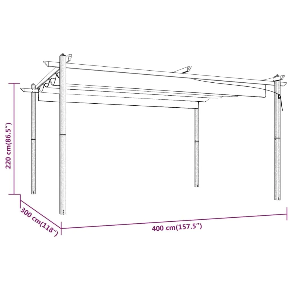 Tonnelle de Jardin 4x3 m Anthracite avec Toit Rétractable Ajustable - 8