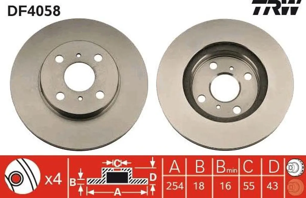 Disque de frein avant TRW DF4058 haute qualité pour modèle Paseo 1.5