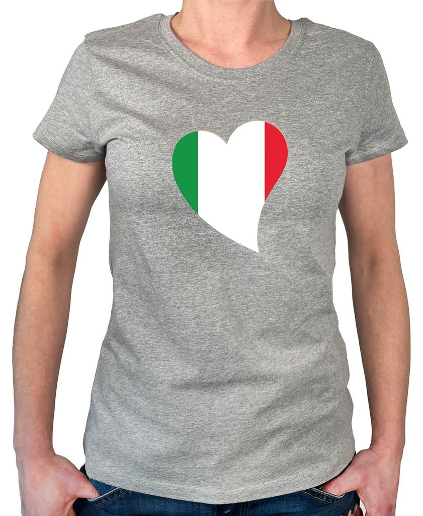 Huuraa Damen T-Shirt Italien Flagge Herz S Sport Grey Bio Baumwolle Fairtrade Damenshirt Geschenkidee