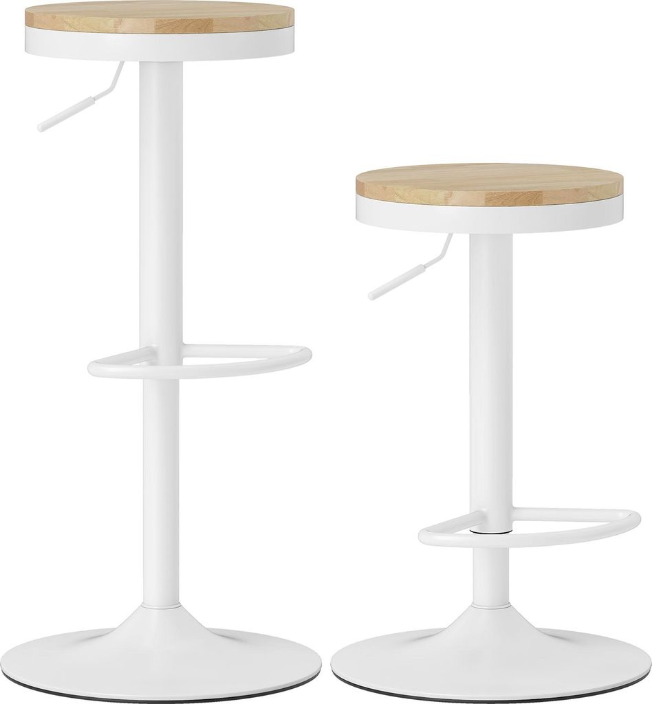 HOMCOM Barhocker 2er Set, Höhenverstellbar 360° Drehbar Barstuhl mit Fußstütze