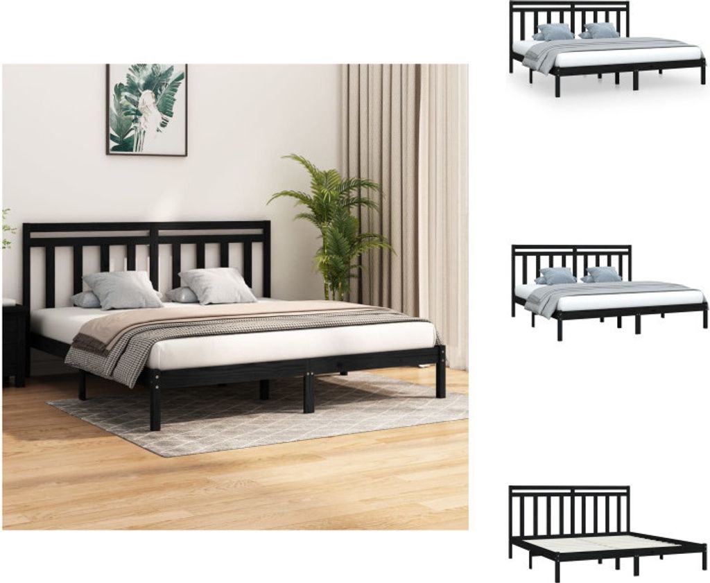 vidaXL Massivholzbett Schwarz 200x200 cm - Betten & Bettgestelle